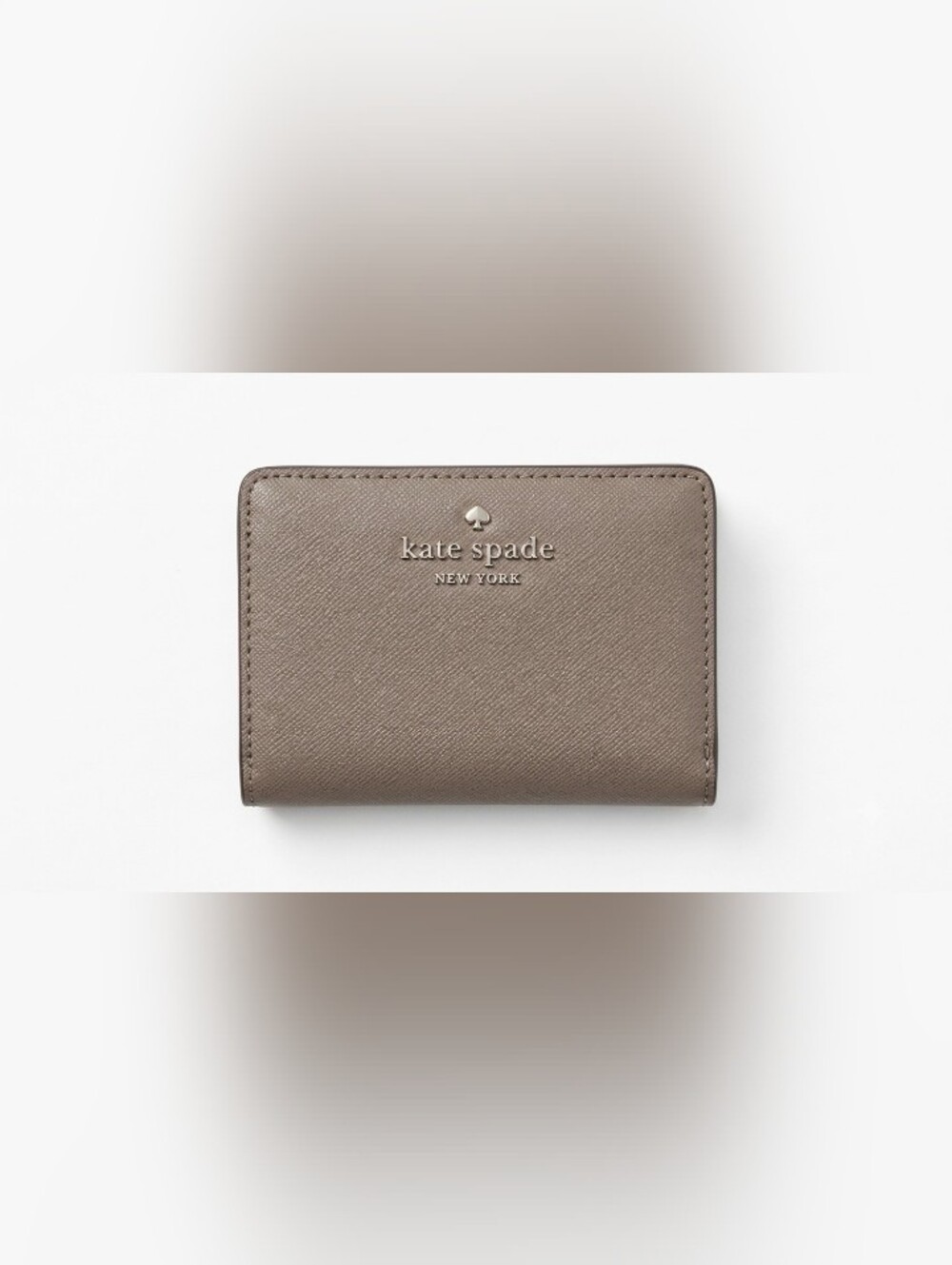 kate spade Taupe Saffiano Compact Wallet with Gold Logo